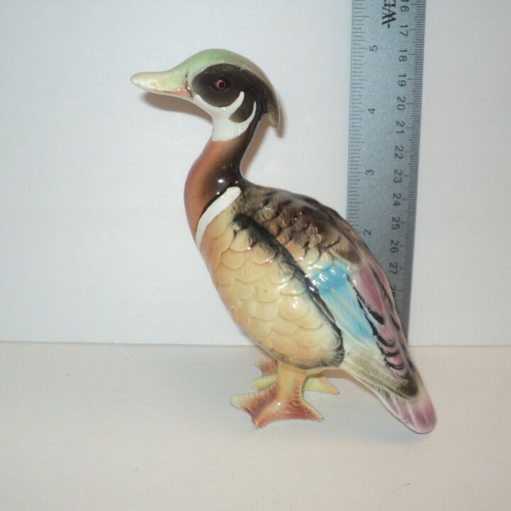 Wood Duck Figurine Porcelain Vintage Japan 5.5" H x 4.5" L x 2.75" W